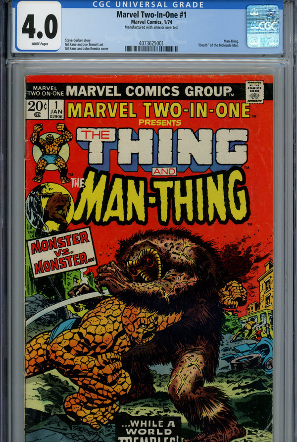 Marvel Two-in-One 1 CGC 4.0 Manufactured With Interior Inverted (1974)