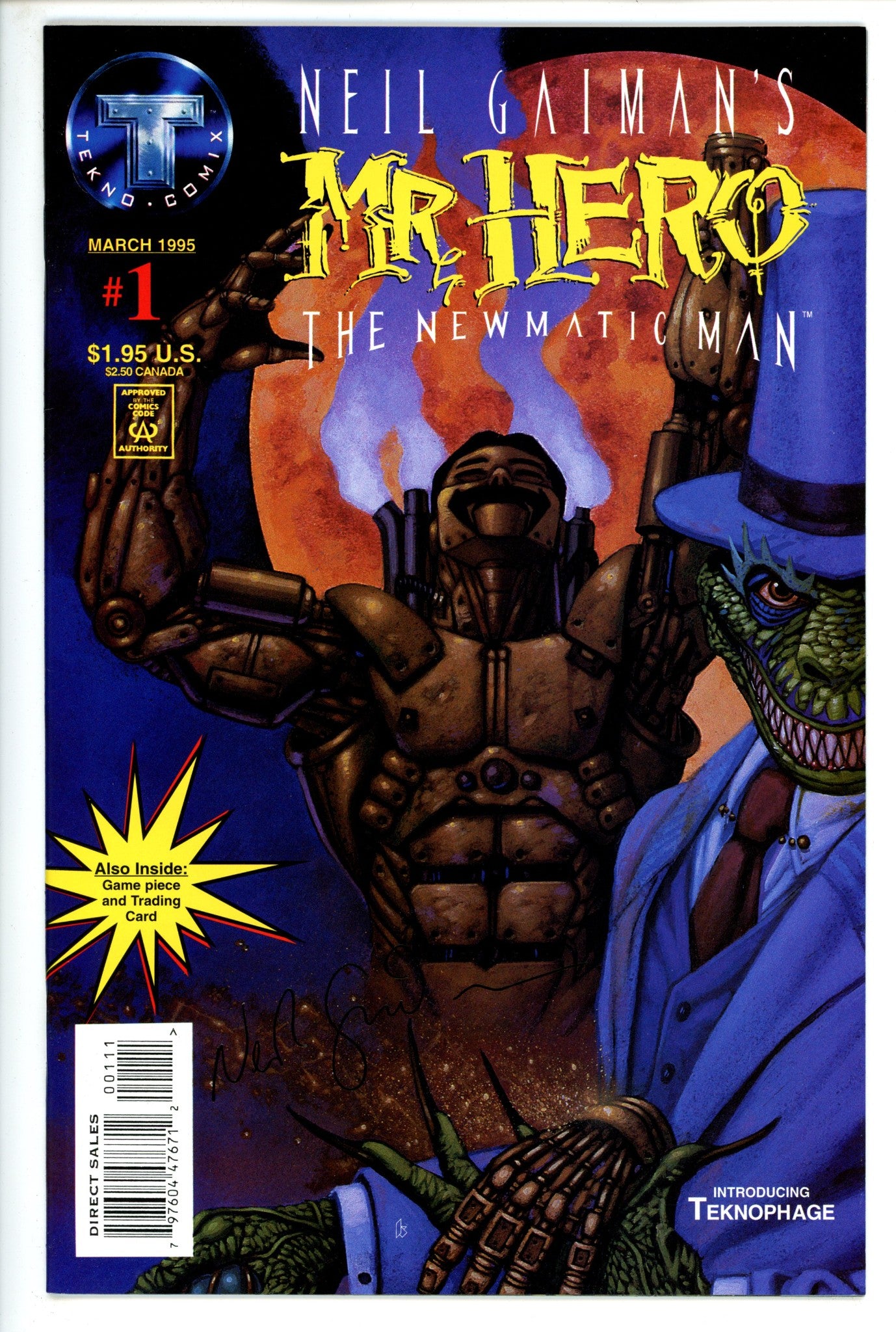 Neil Gaimen's Mr. Hero - The Newmatic Man  1 Signed Gaimen VF/NM