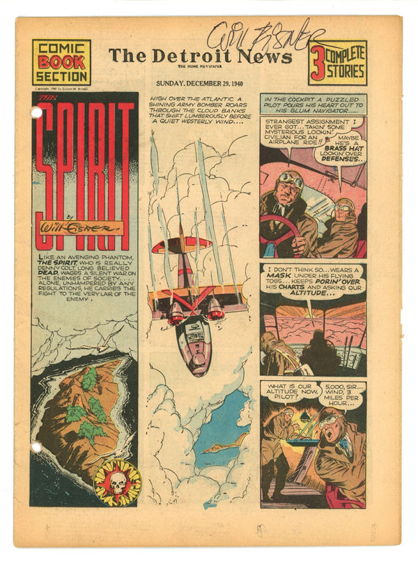 The Detroit News Comic Book Section Sunday Dec 29 1940 Signed Eisner