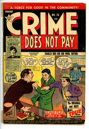 Crime Does Not Pay 75 Canadian, Glue on Spine GD/VG