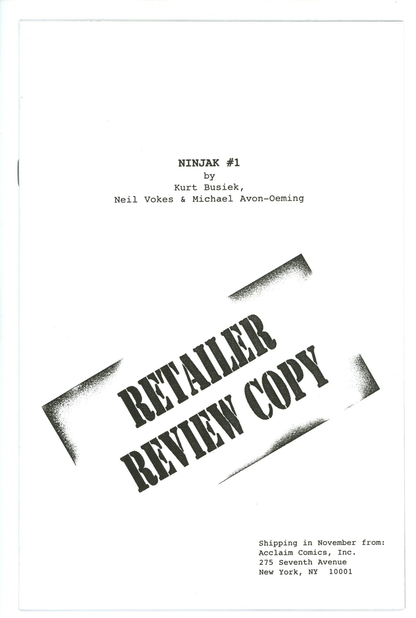 Ninjak Vol 1 1 Retailer Review Copy VF