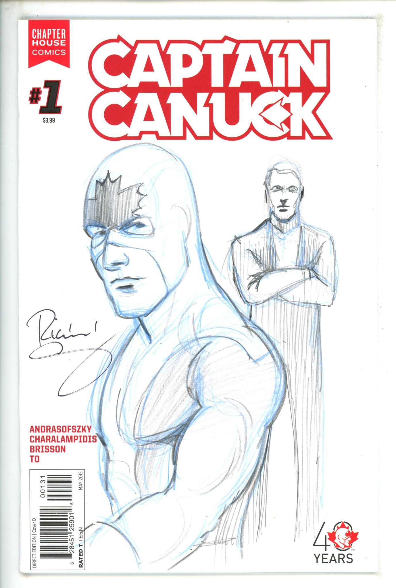 Captain Canuck Vol 1 1 Blank Variant NM- Signed / Remarked Richard Comely (2015)