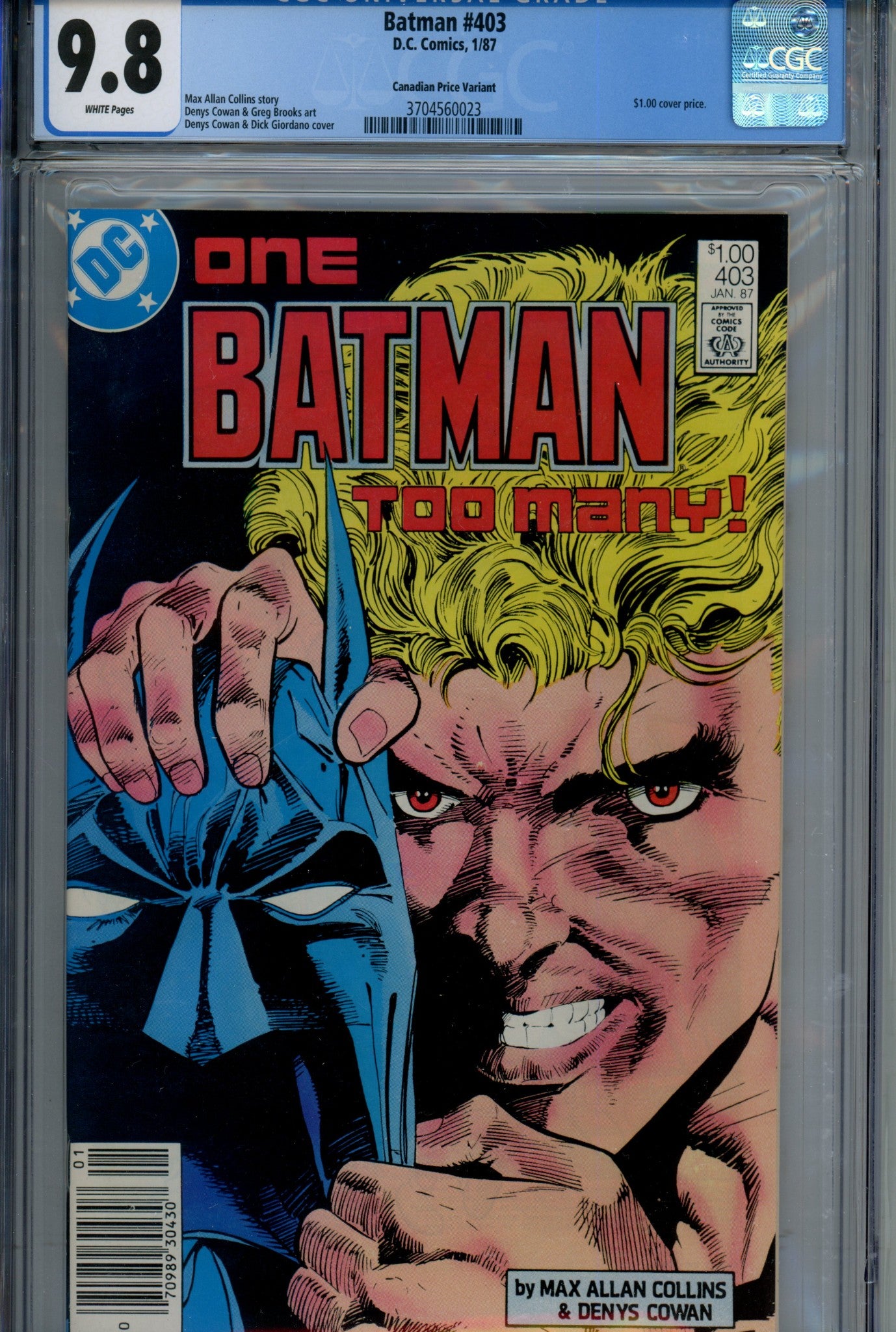 Batman Vol 1 403 Canadian Price Variant CGC 9.8 (1986)