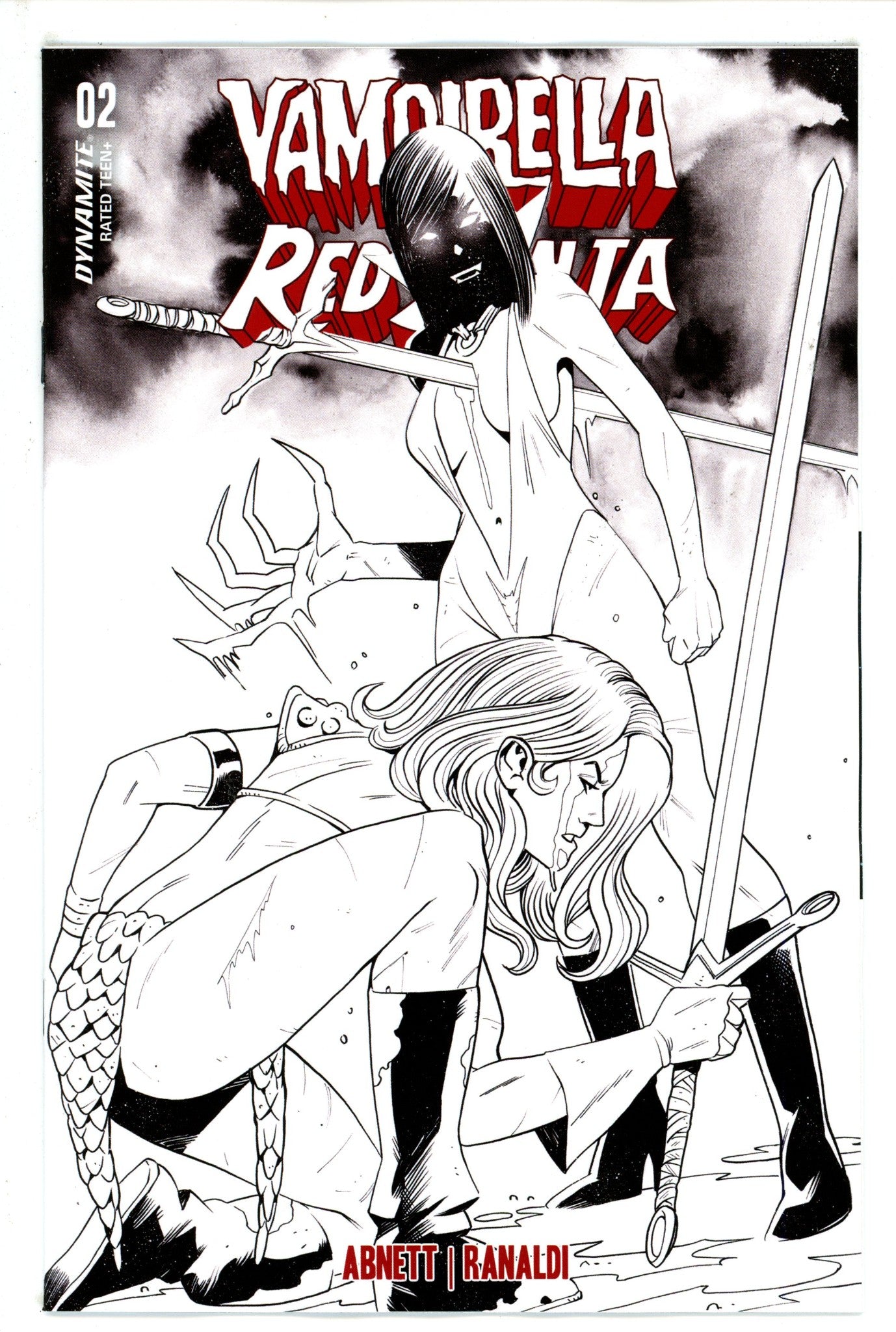 Vampirella vs Red Sonja 2 Moss B&W Variant
