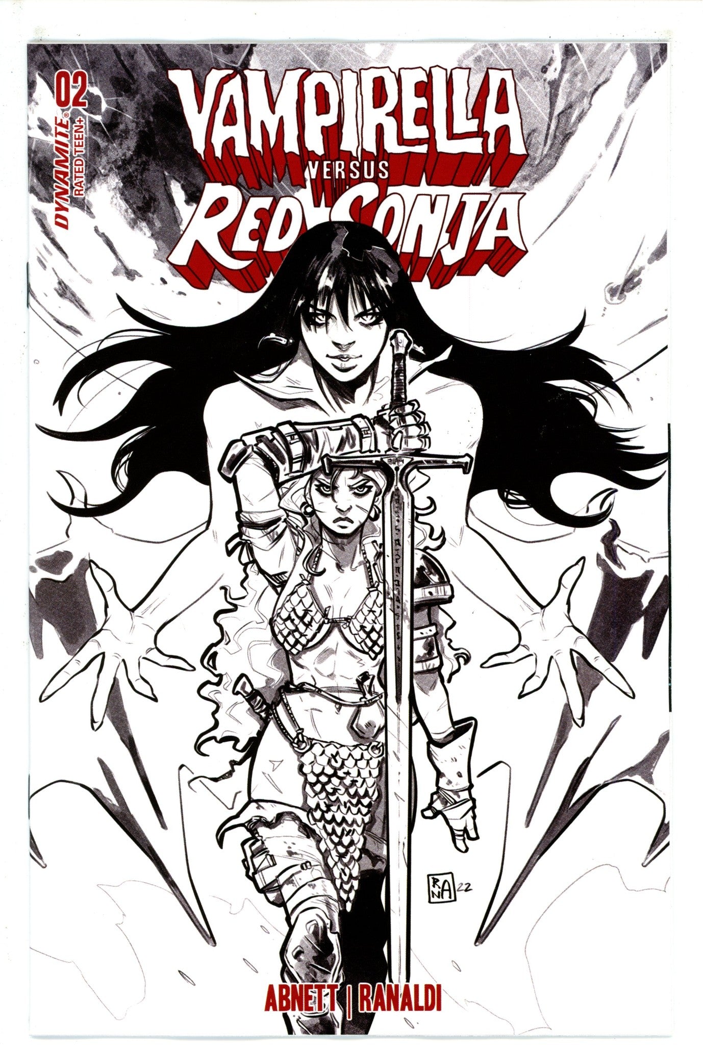 Vampirella vs Red Sonja 2 Ranaldi B&W Variant