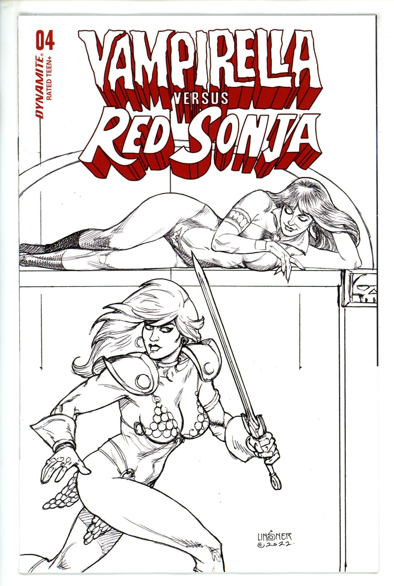 Vampirella vs Red Sonja 4 Linsner B&W Incentive Variant (2023)