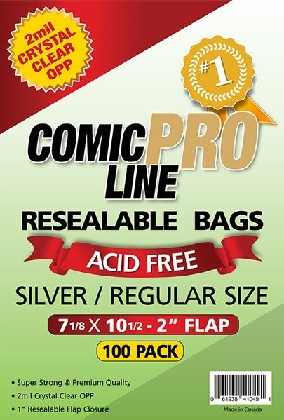 Comic Pro Line Regular / Silver 7 1/8" Resealable Bag 2mil x100